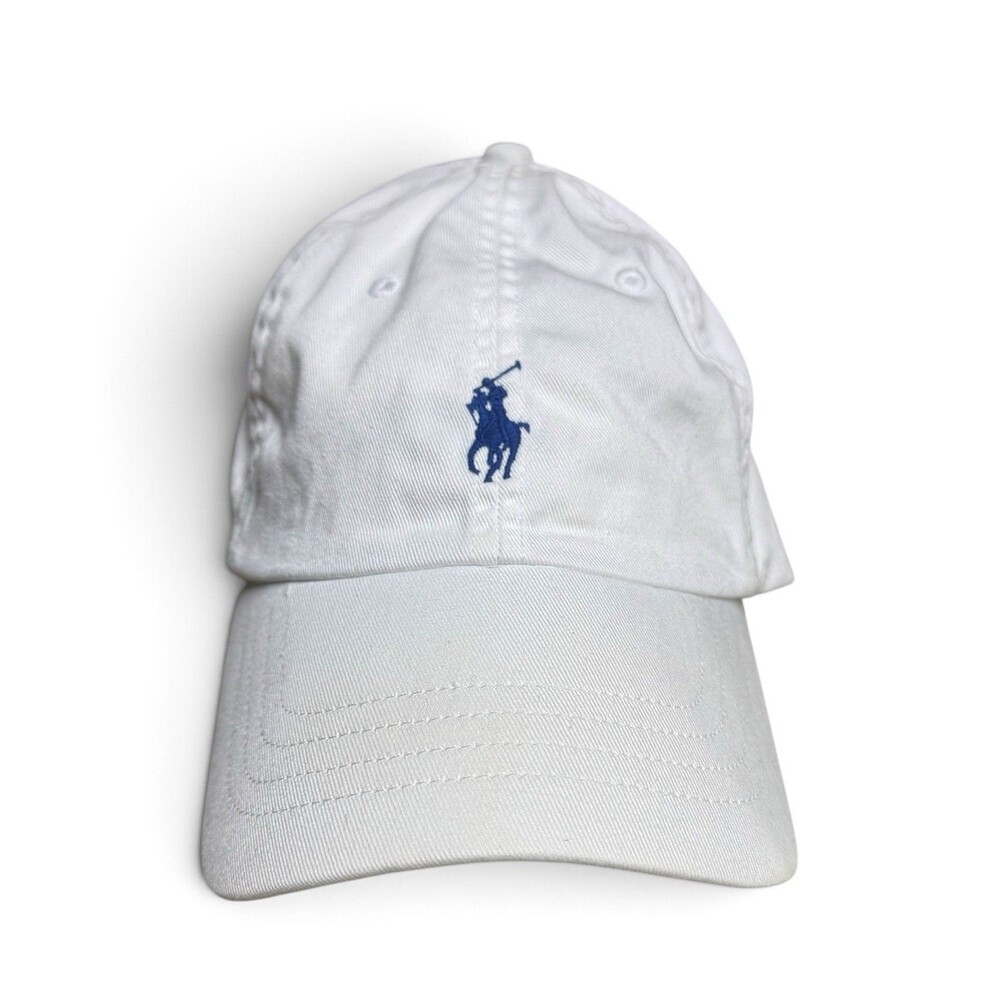 Polo Ralph Lauren White Cotton Chino Baseball Cap Hat Blue Pony Preppy Unisex